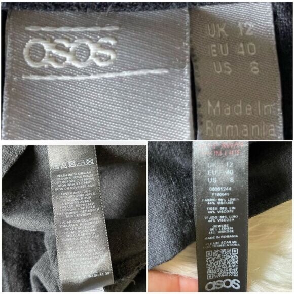 ASOS Linen Blend Sweetheart Neck Button Through Mini Dress in Black - Picture 6 of 11